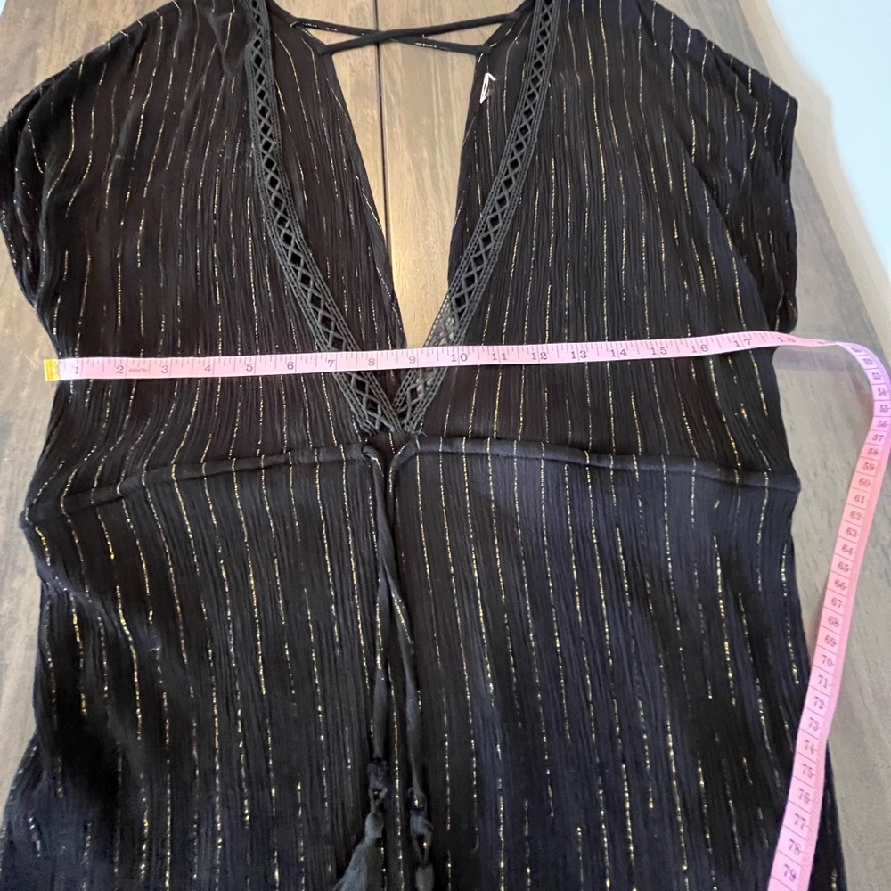 💜 Xhilaration - Black & Metallic Gold Swim Beach Coverup Dress - Deep V - Small - Picture 5 of 8